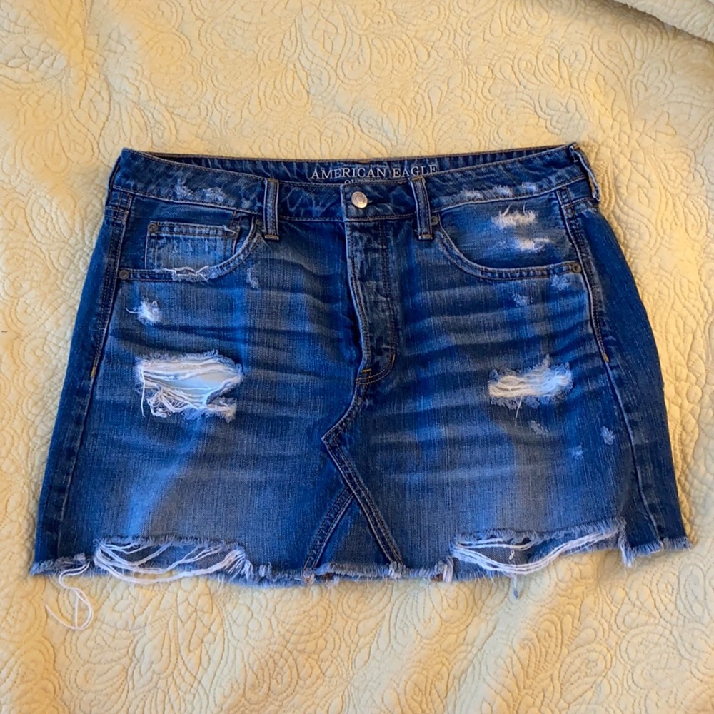 Distressed American Eagle Jean Skirt